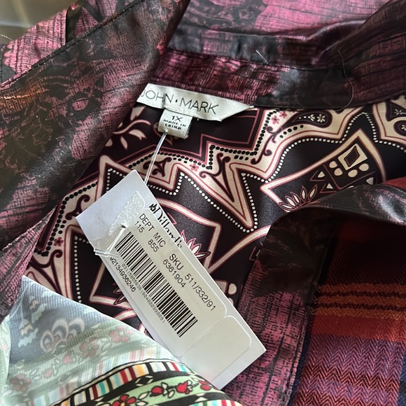 John Mark Floral Plaid Mixed Print Yarn Dye Long Sleeve Button Down Tunic. - Picture 12 of 12